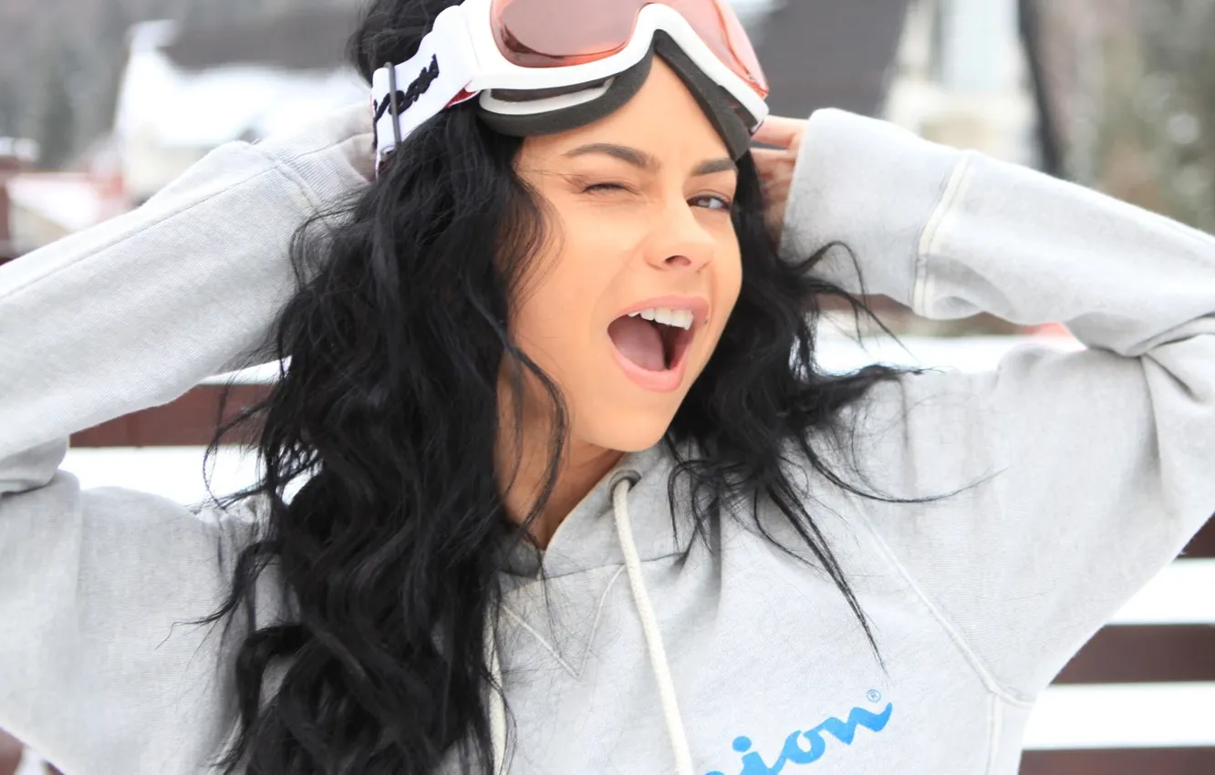 Photo wallpaper girl, brunette, singer, Inna, winks, Ski mask