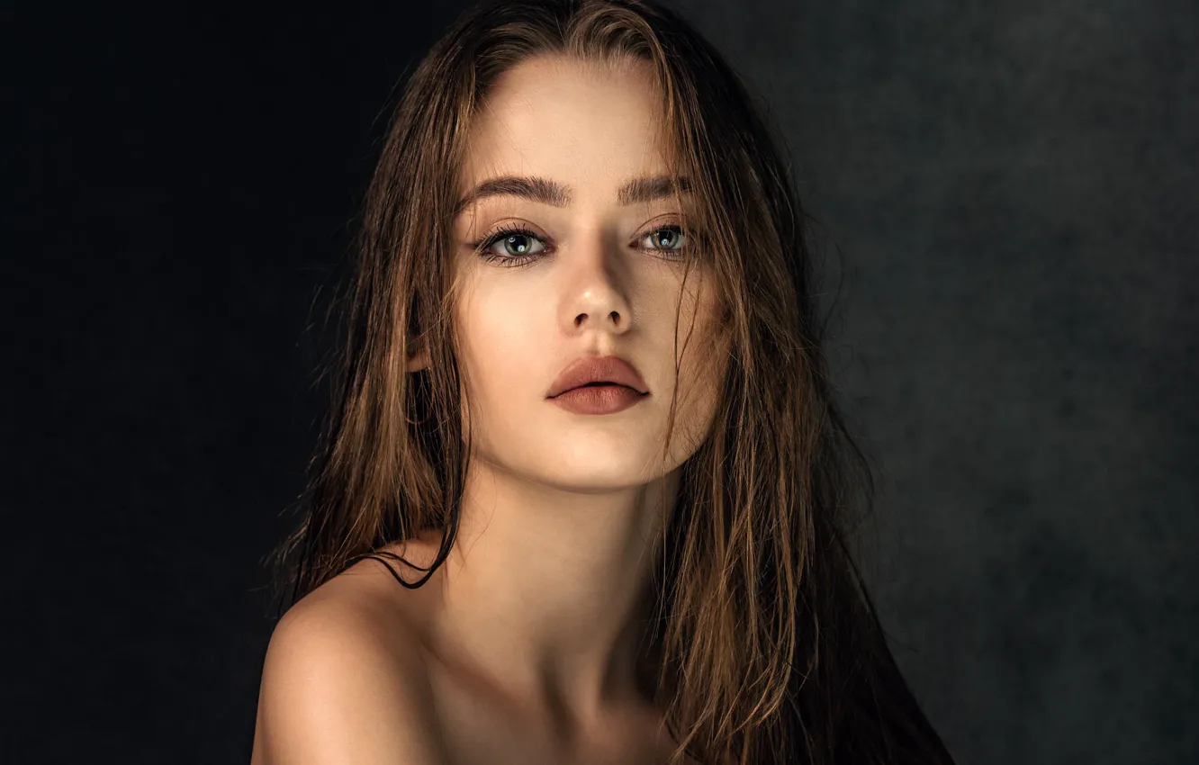 Photo wallpaper look, background, model, portrait, makeup, hairstyle, brown hair, beauty