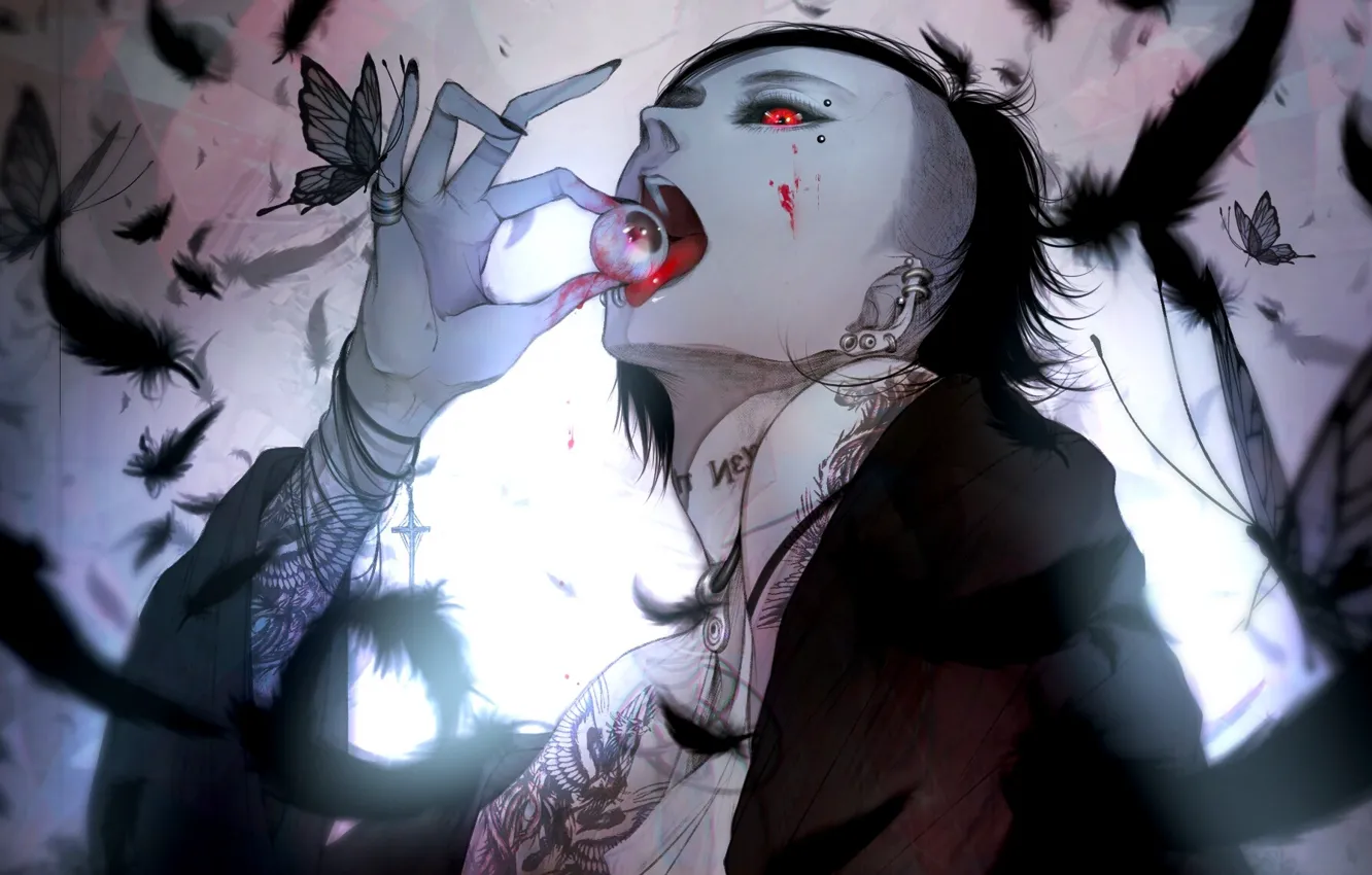 Photo wallpaper butterfly, blood, Tokyo Ghoul, Uta, kuroe