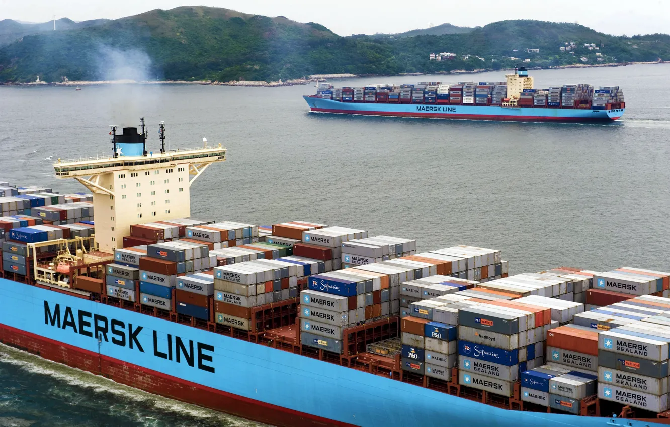 Photo wallpaper Board, The ship, Line, Cargo, A container ship, Two, The add-in, Container