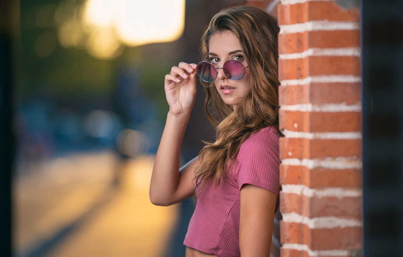 Photo wallpaper look, girl, hair, glasses, bokeh, Margot