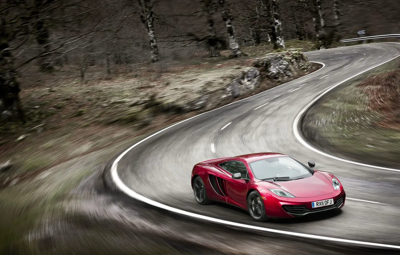 Photo wallpaper road, speed, blur, turn, sports car, McLaren MP4-12C