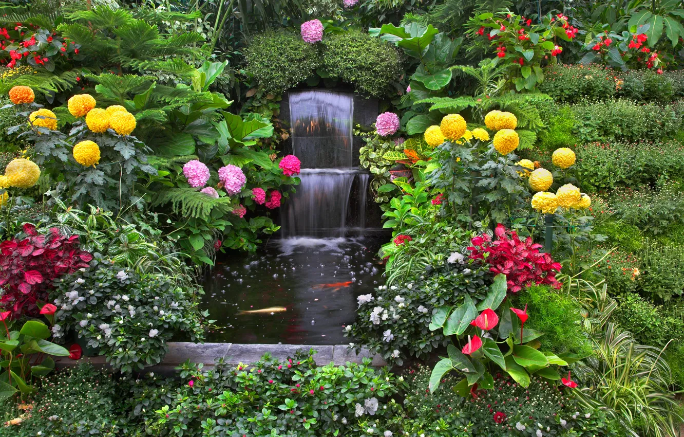Photo wallpaper nature, Park, stream, garden, cascade