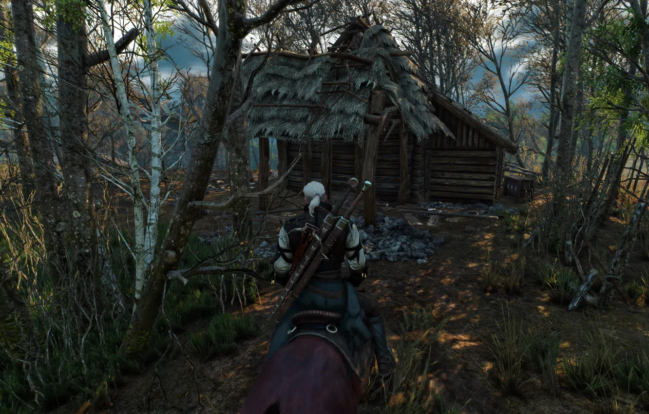 Photo wallpaper trees, The Wild Hunt, The Witcher, hut, rpg, Geralt, CD Projekt RED, The Witcher 3