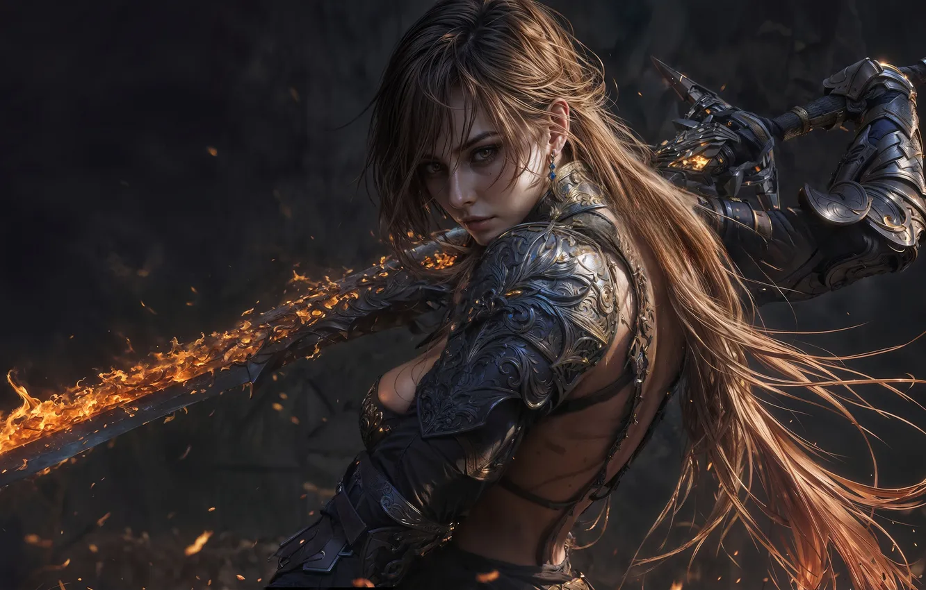 Photo wallpaper weapons, magic, armor, warrior, digital art, digital art, fantasy art, artificial intelligence