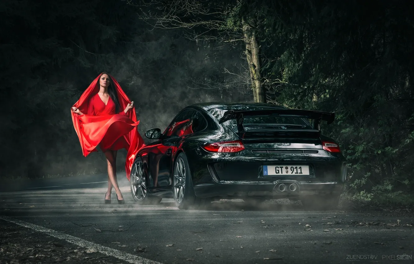 Photo wallpaper 911, Porsche, Dark, Red, Beautiful, Model, GT3, Anne Fritzsche