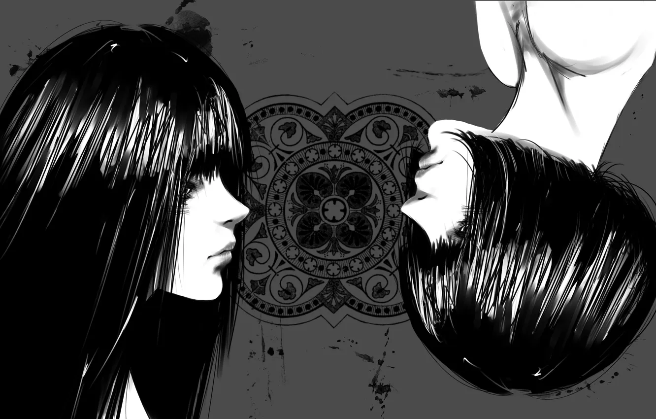 Photo wallpaper girl, pattern, two, monochrome