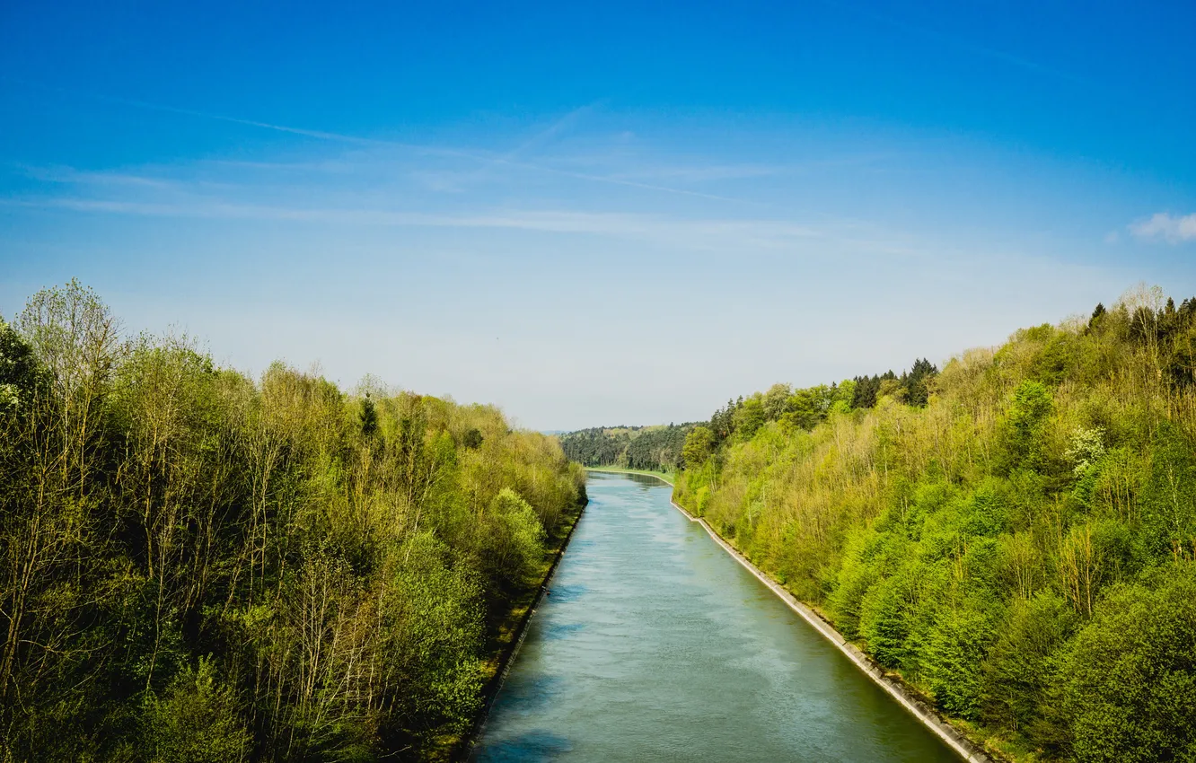 Photo wallpaper the sky, trees, shadow, channel