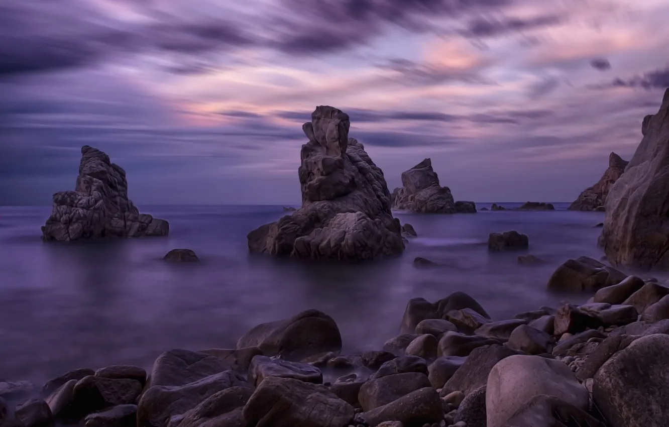 Photo wallpaper sea, night, rocks