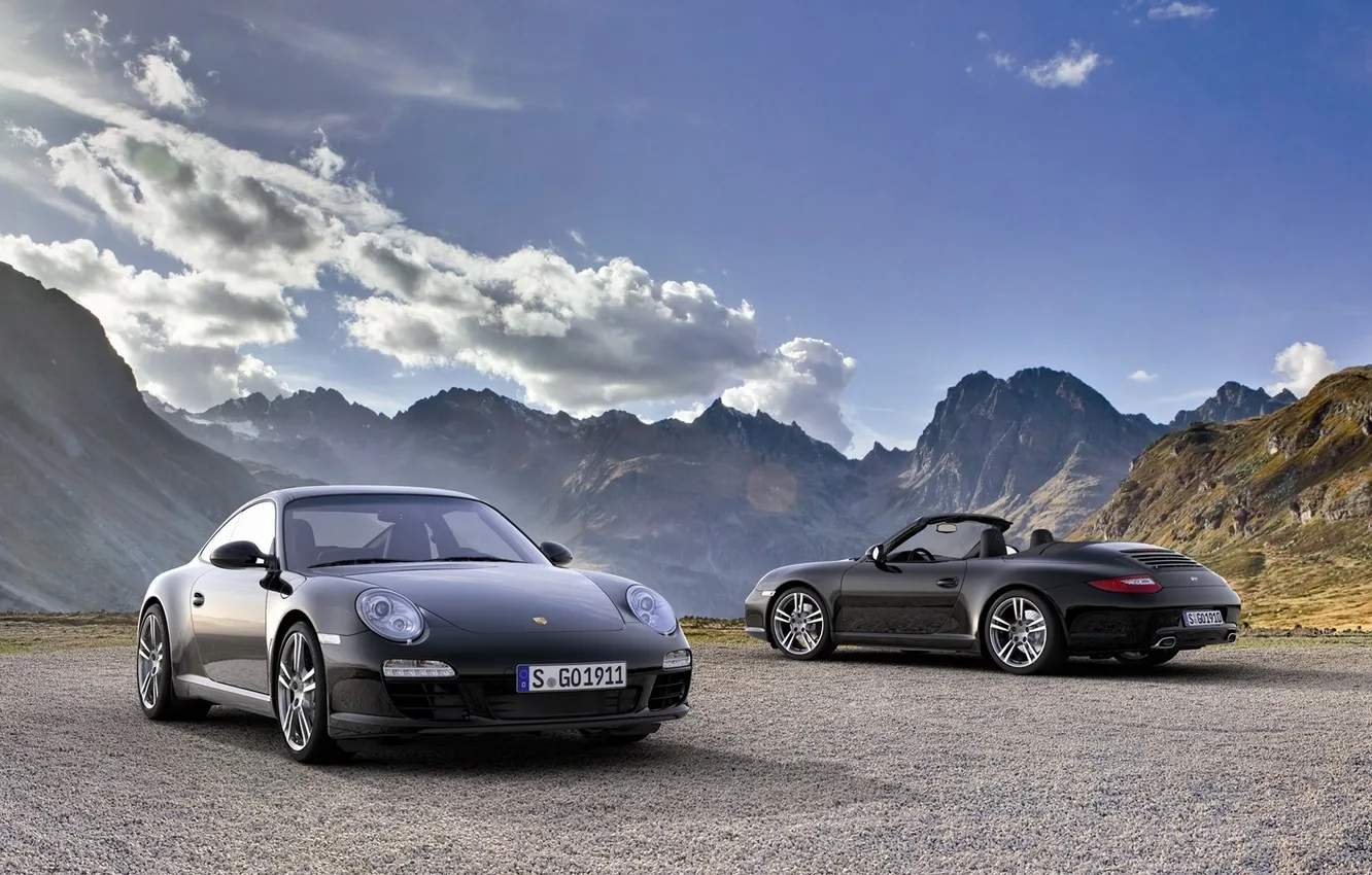 Photo wallpaper clouds, mountains, photo, landscapes, 911, Porsche, Porsche, car Wallpaper