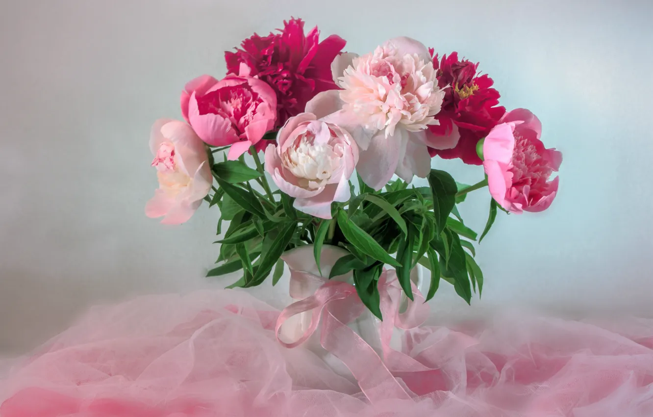 Photo wallpaper pink, tenderness, bouquet, peonies