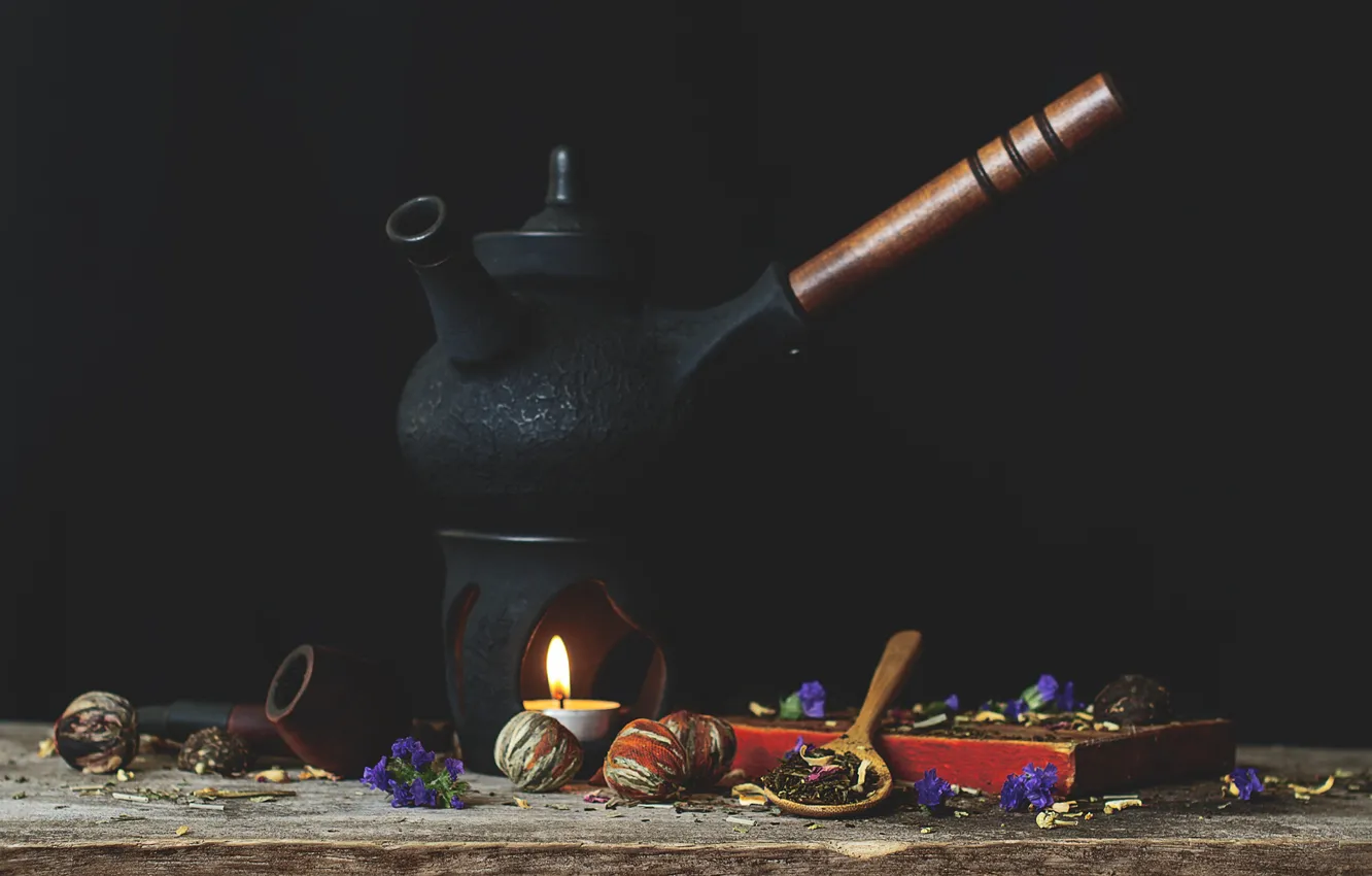 Photo wallpaper tea, candle, tube, kettle, cradle, Puer