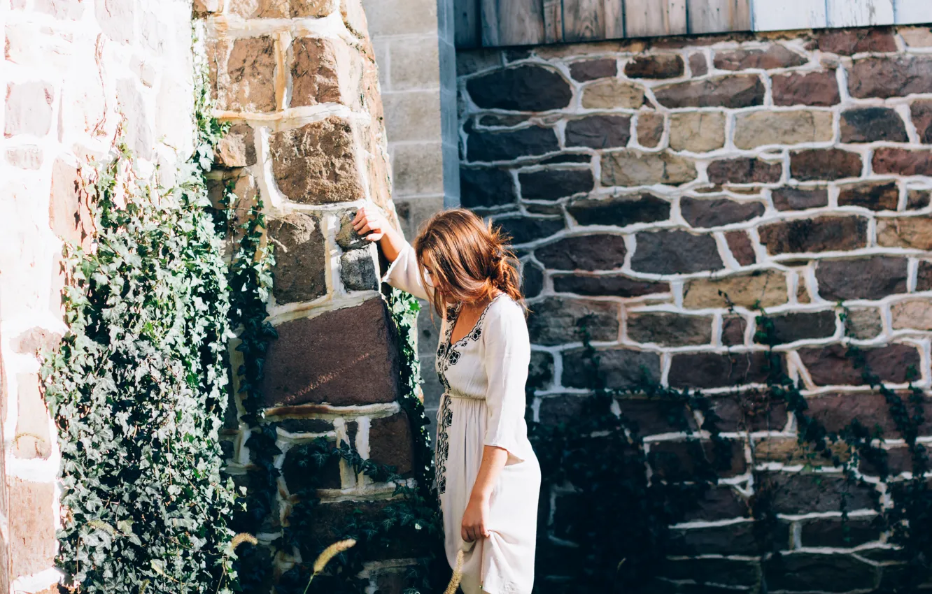 Photo wallpaper girl, wall, dress