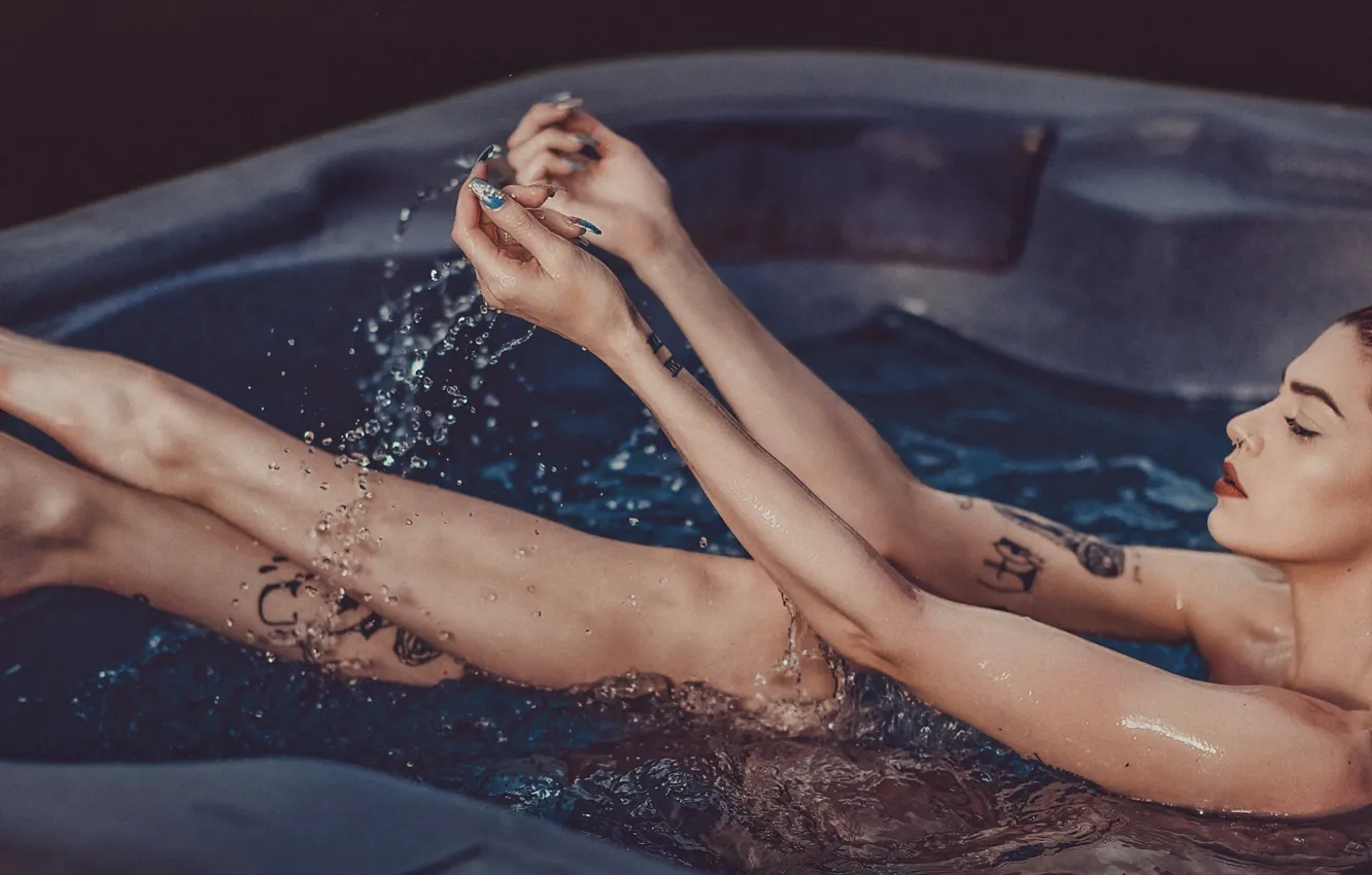 Photo wallpaper girl, tattoo, bath