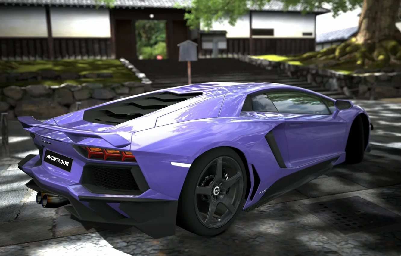Photo wallpaper lamborghini, rear view, Lamborghini, purple, aventador, purple, aventador