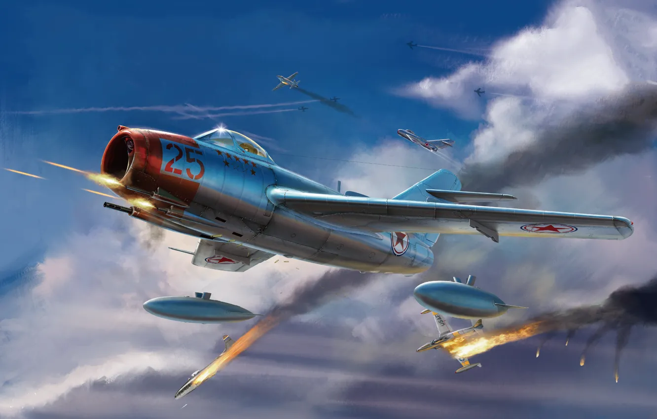 Photo wallpaper USSR, The MiG-15, The Korean war 1950-1953, North KOREAN Air Force