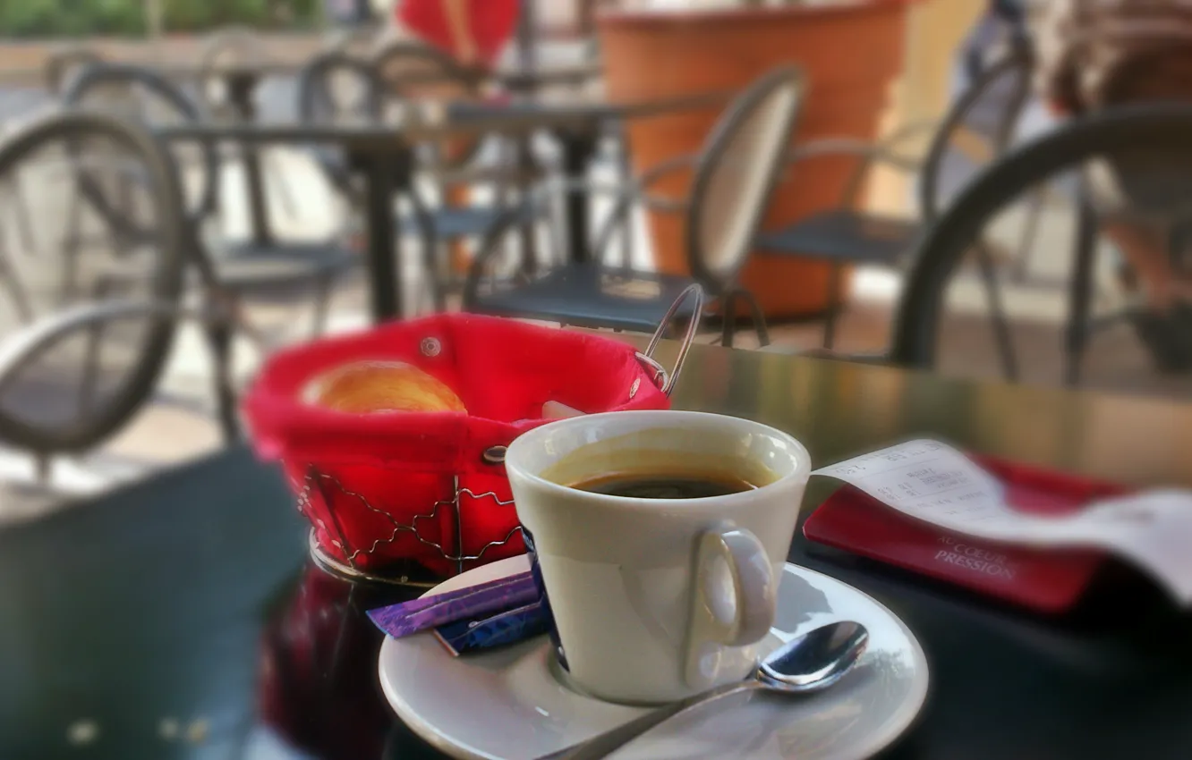 Photo wallpaper coffee, Cup, sugar, table, cafe