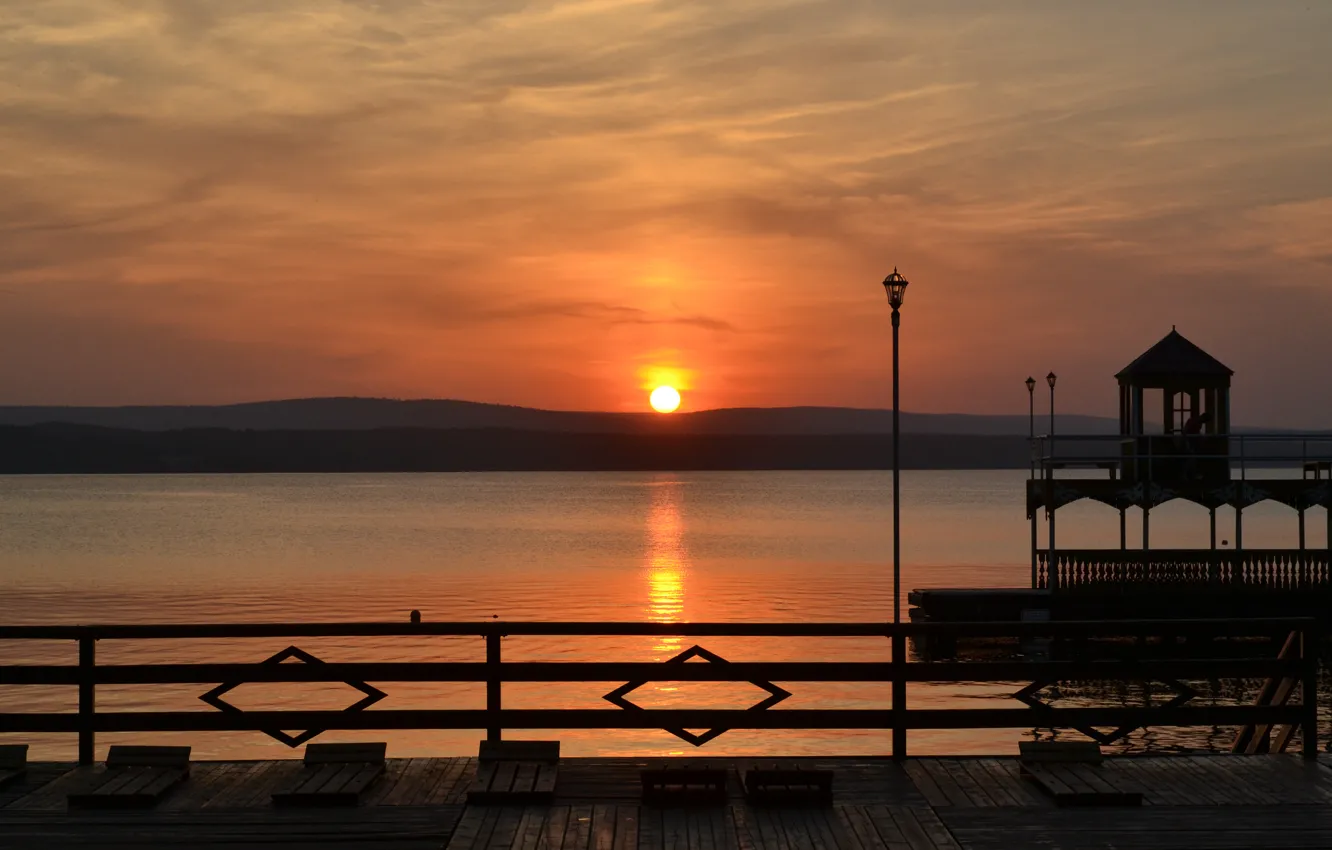 Photo wallpaper the sun, sunset, nature, lake, tavatuy