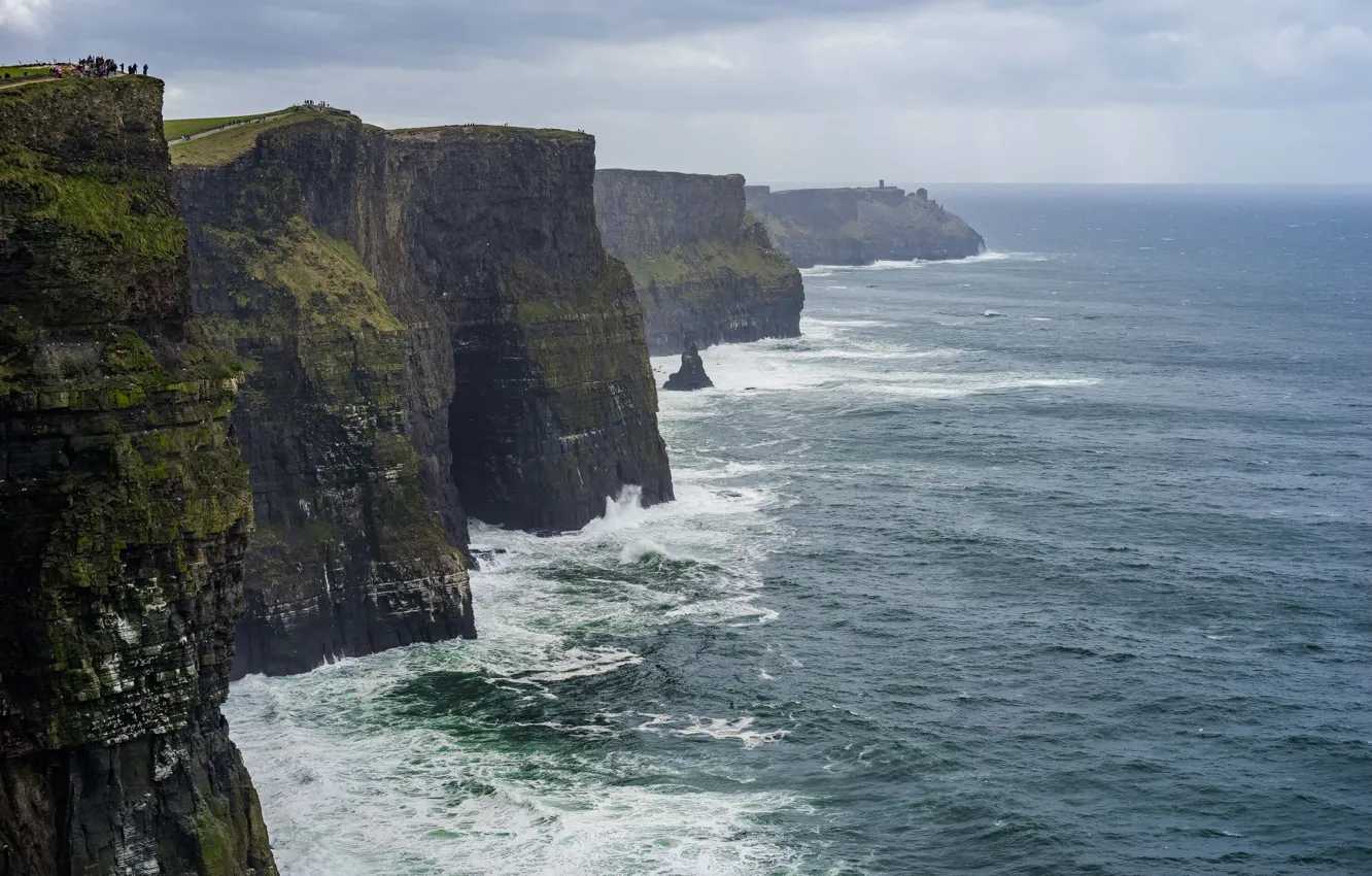 Photo wallpaper sea, clouds, rain, The Cliffs Of Moher
