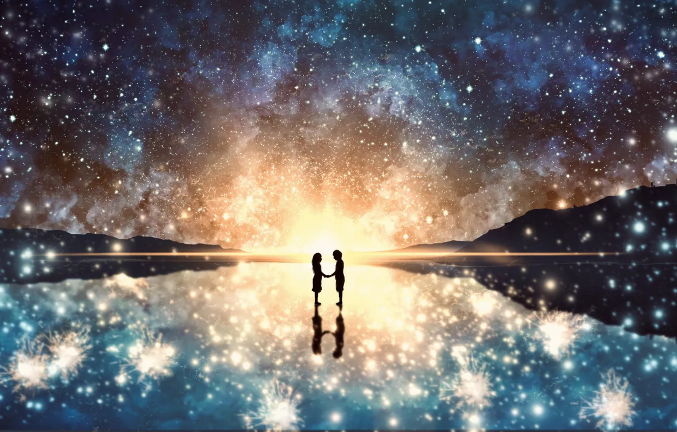 Photo wallpaper ice, the sky, the sun, night, fantasy, lovers
