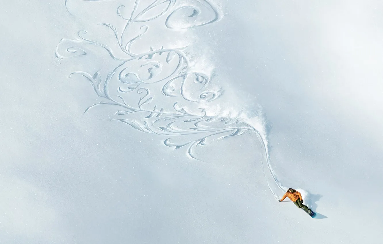 Photo wallpaper design, figure, advertising, skier, design, advertising, the descent from the mountain, Creative Concept