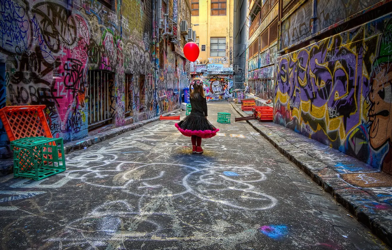 Photo wallpaper the city, mood, balls, street, girl