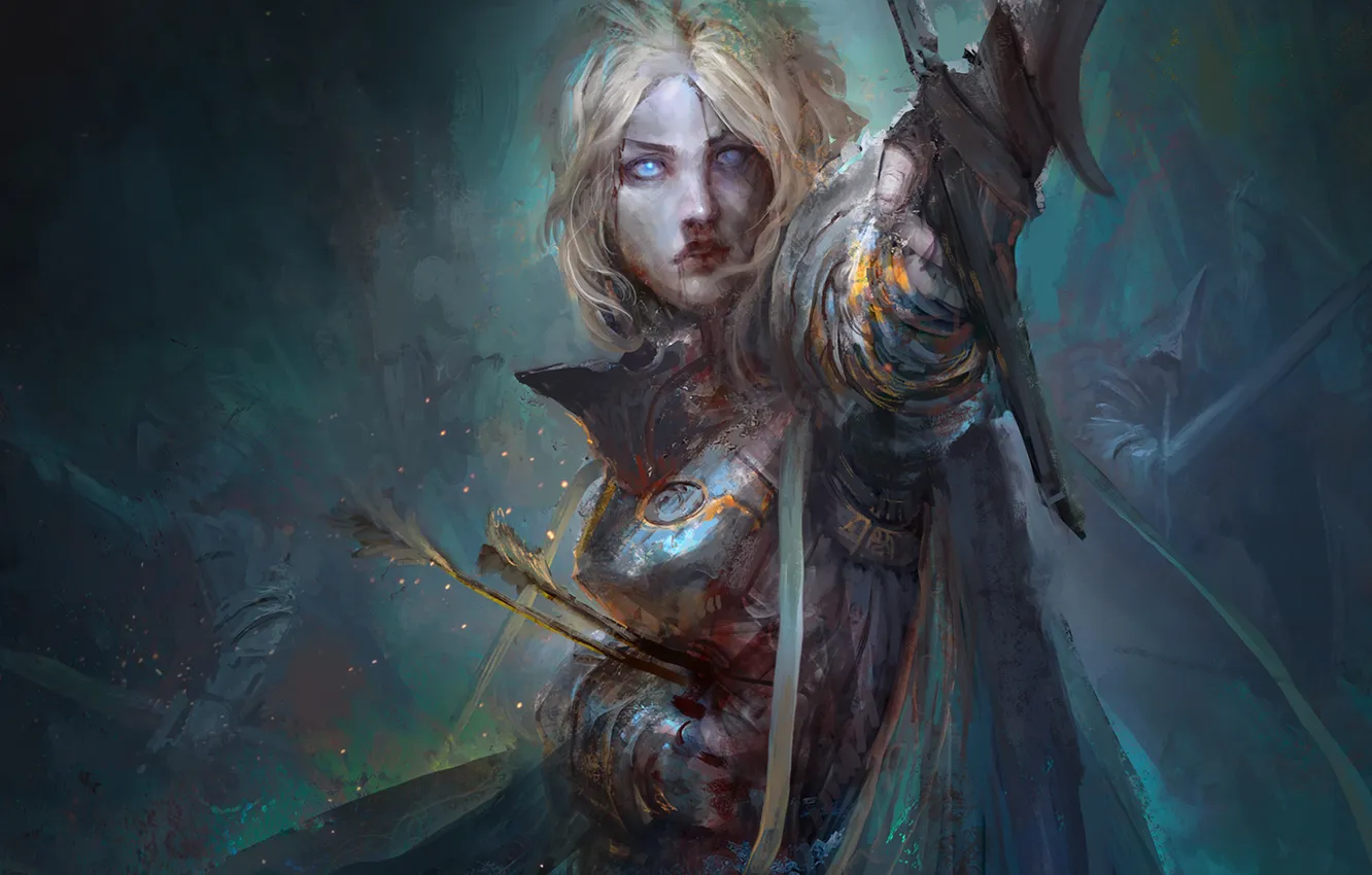 Photo wallpaper girl, blood, sword, warrior, arrow, fantasy, wound
