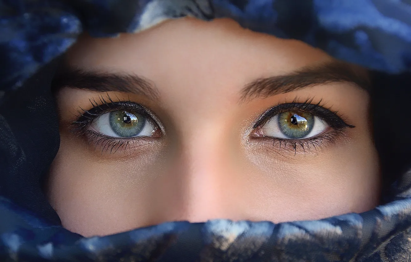 Photo wallpaper eyes, look, girl, face, beauty, the veil