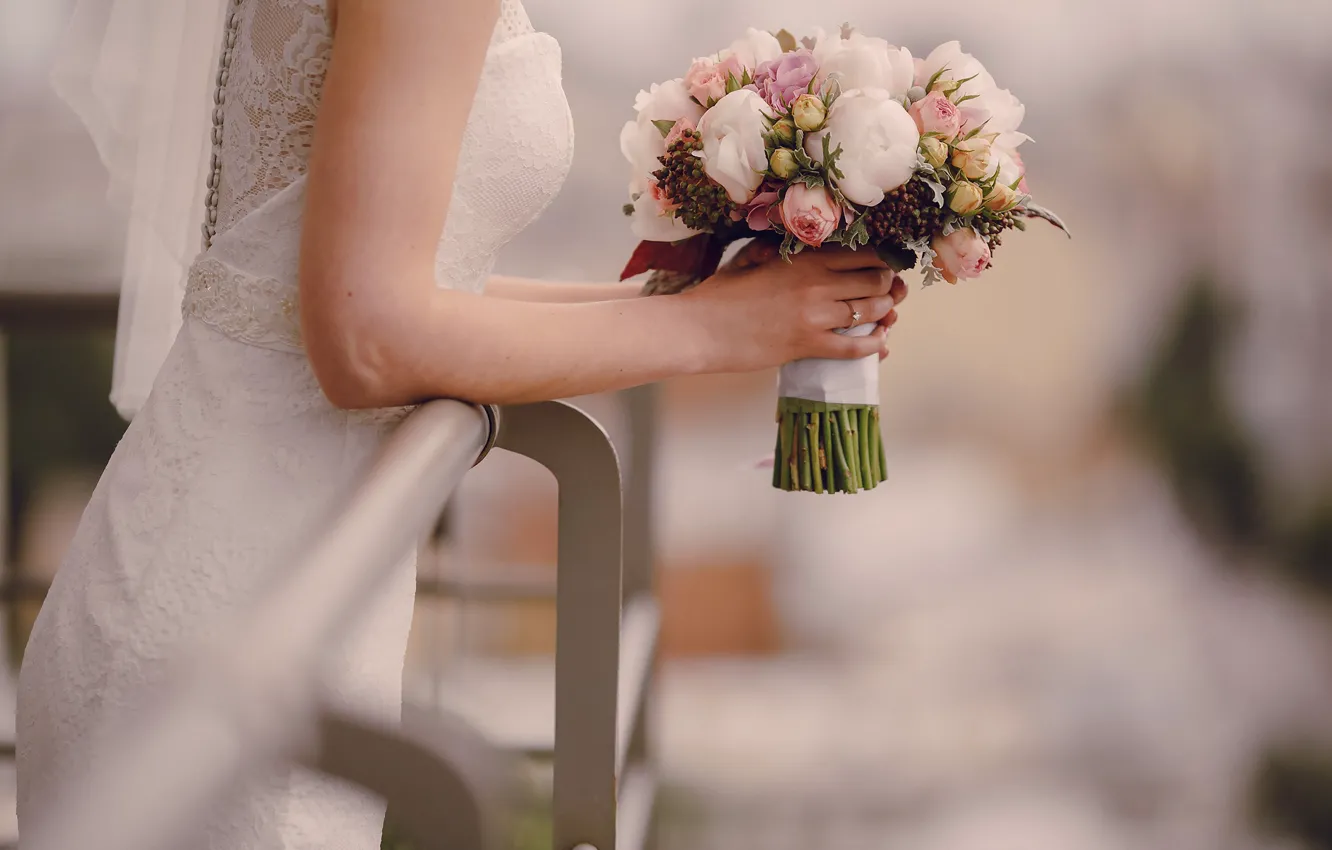 Photo wallpaper girl, bouquet, the bride, wedding
