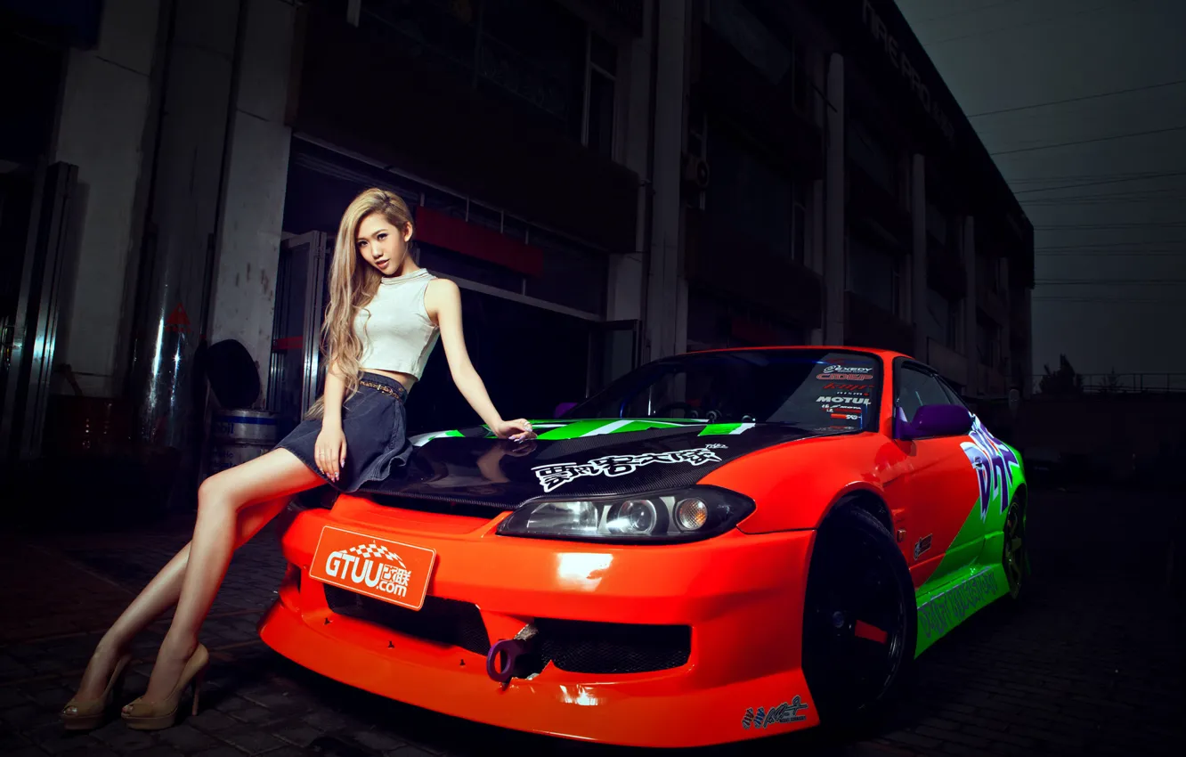 Photo wallpaper machine, auto, girl, model, S15, Asian, car, Nissan Silvia