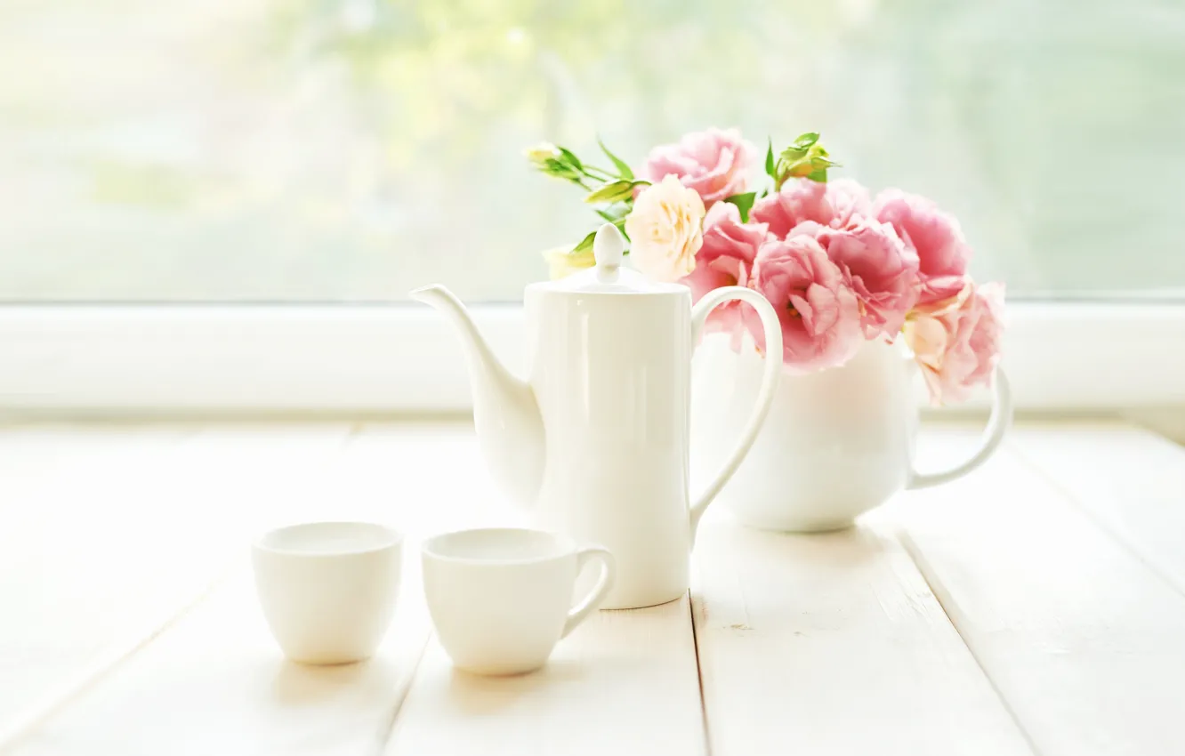 Photo wallpaper flowers, bouquet, coffee, set, Yarovoy Aleksandr