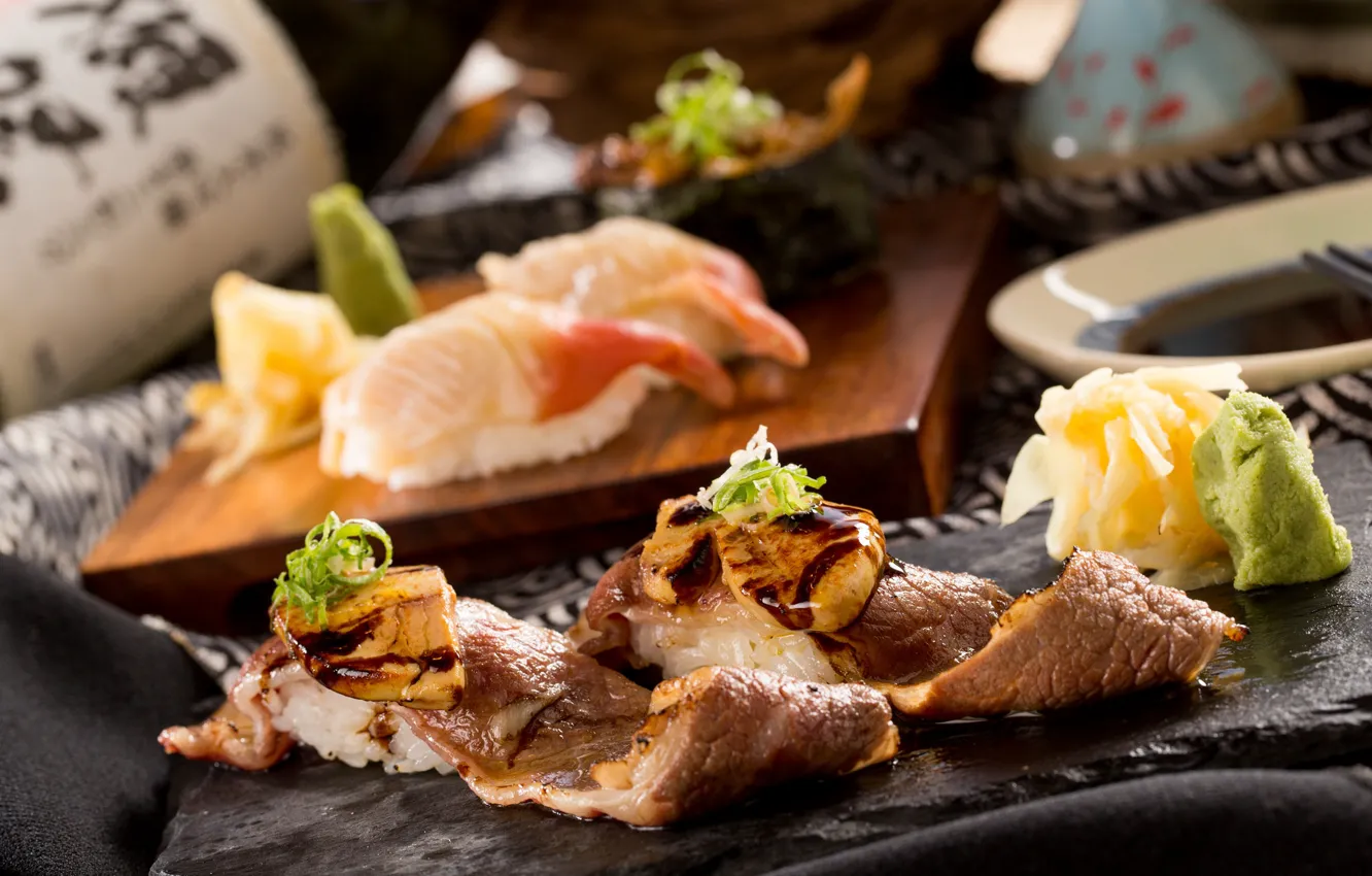 Photo wallpaper algae, meat, figure, sauce