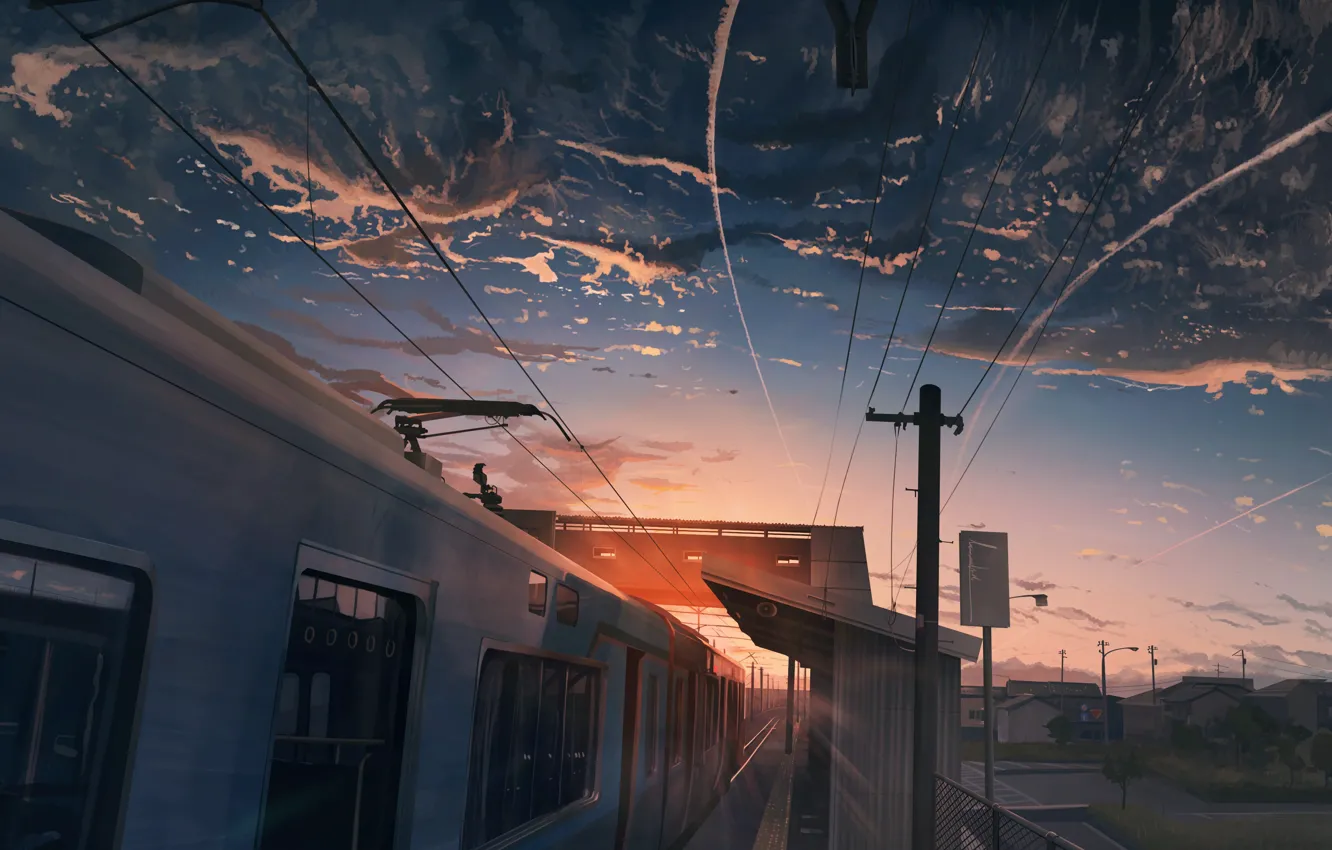 Photo wallpaper the sky, sunset, train, home