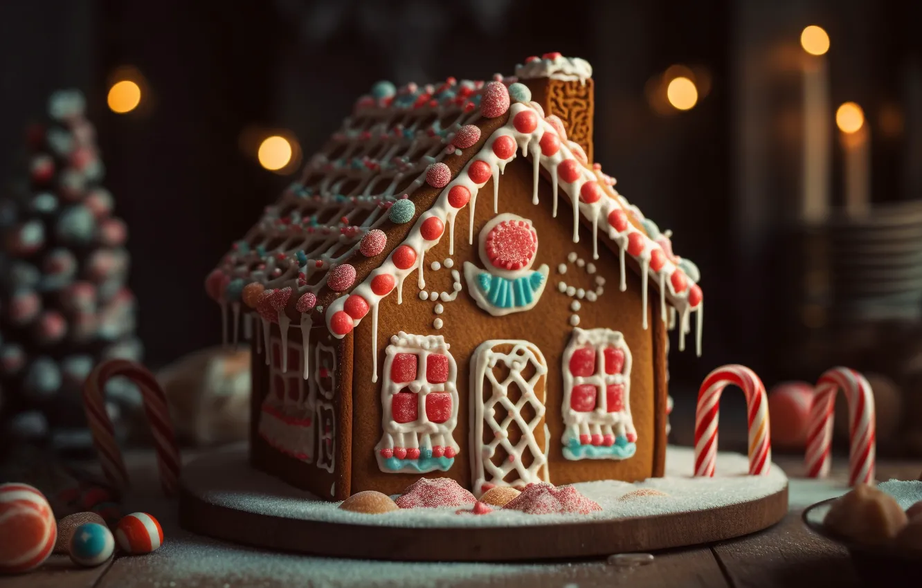 Photo wallpaper snow, lights, the dark background, pattern, new year, icicles, cookies, window