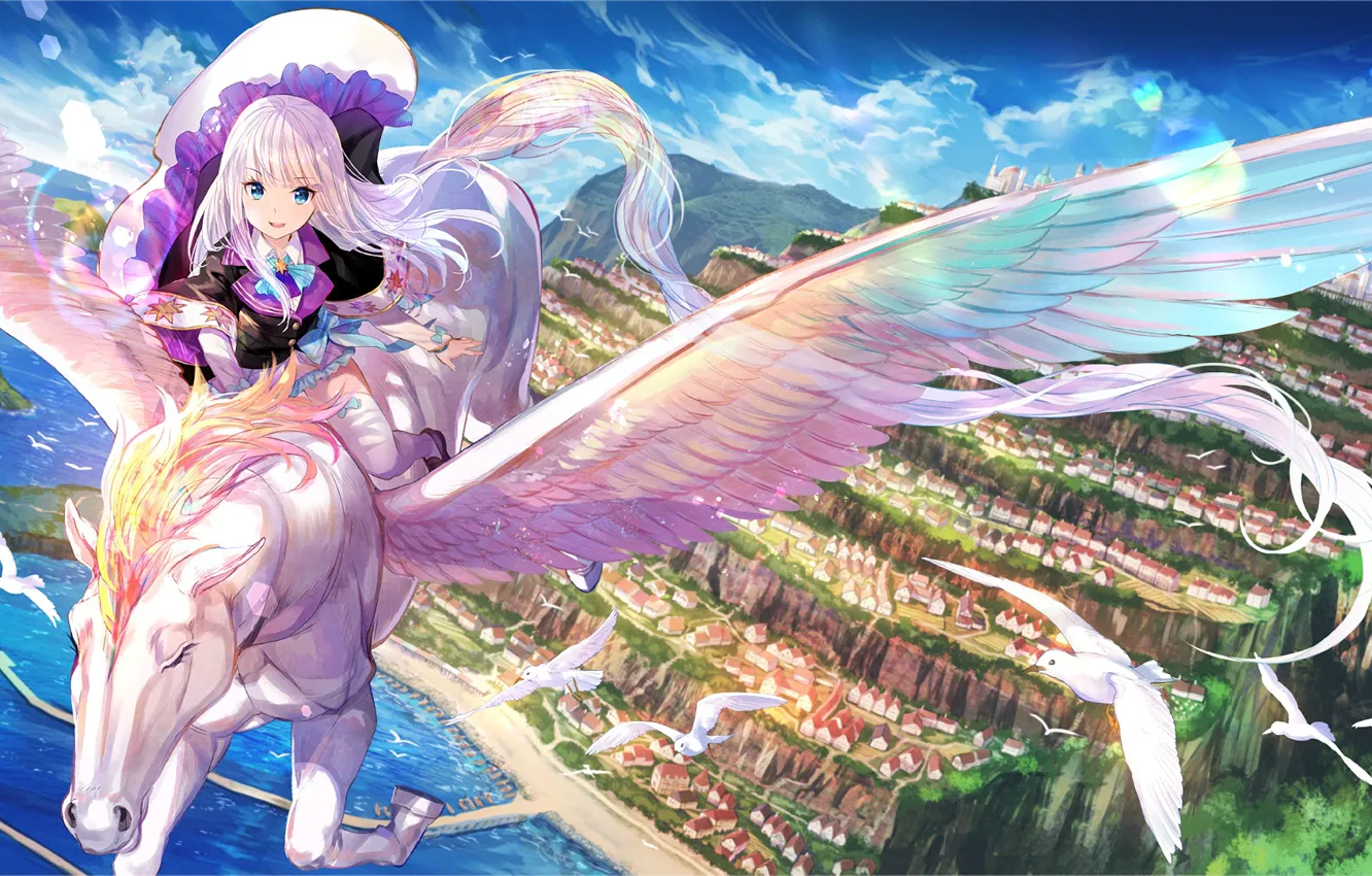 Photo wallpaper art, girl, Pegasus, Syosetsuka ni Narou