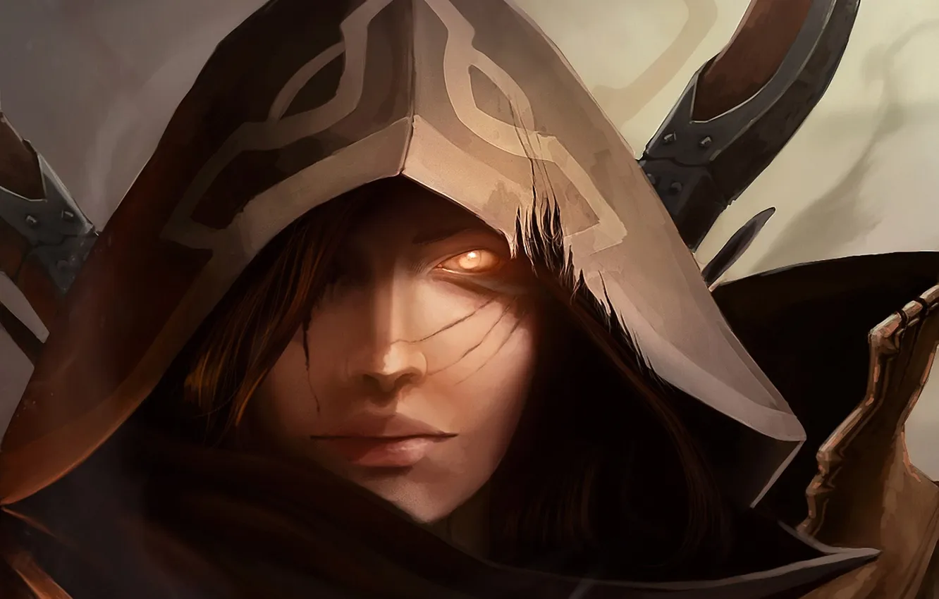 Photo wallpaper face, hood, guy, Diablo 3, fan art, Demon Hunter