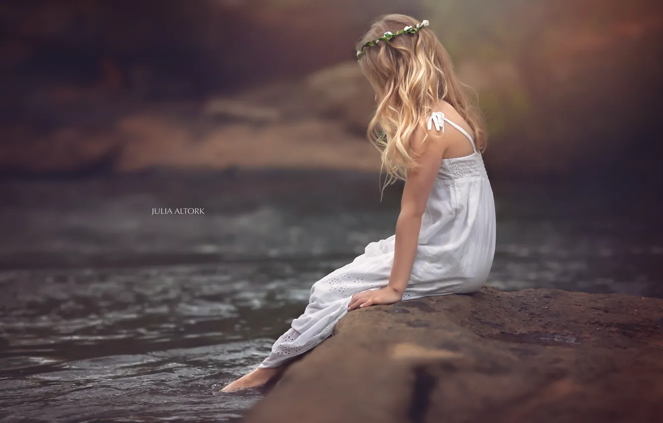 Photo wallpaper nature, river, girl