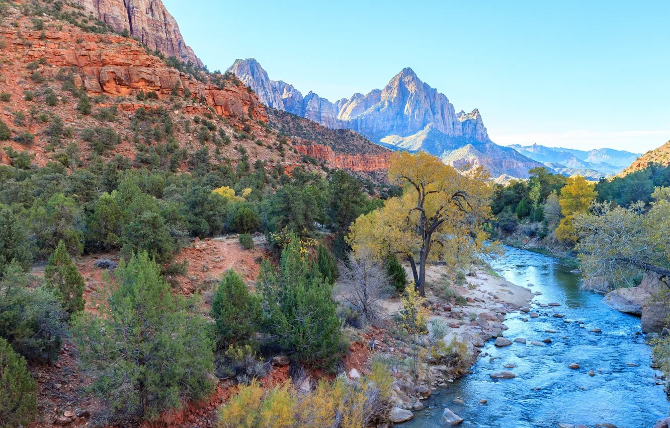 Photo wallpaper landscape, mountains, river, Zion National Park
