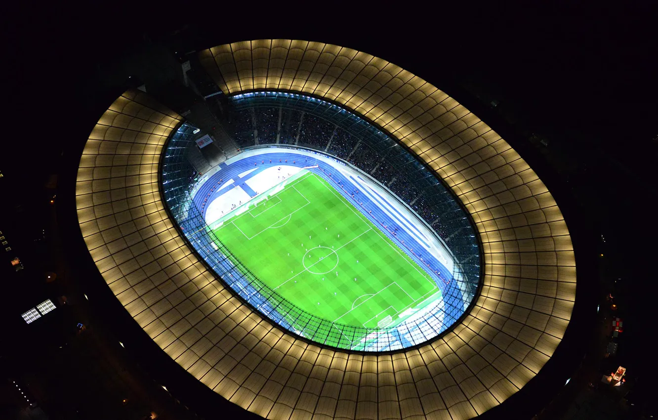 Photo wallpaper field, lights, Germany, tribune, Berlin, Olympic stadium