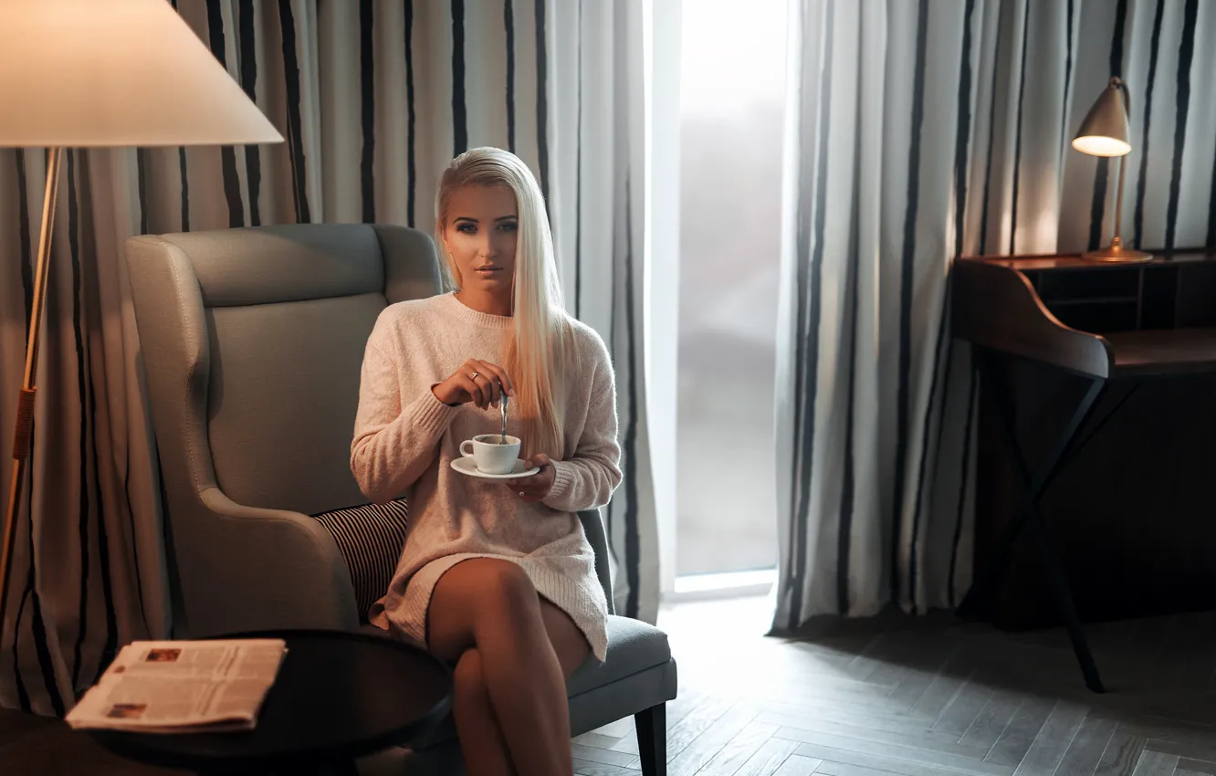 Photo wallpaper look, pose, room, model, lamp, portrait, makeup, figure