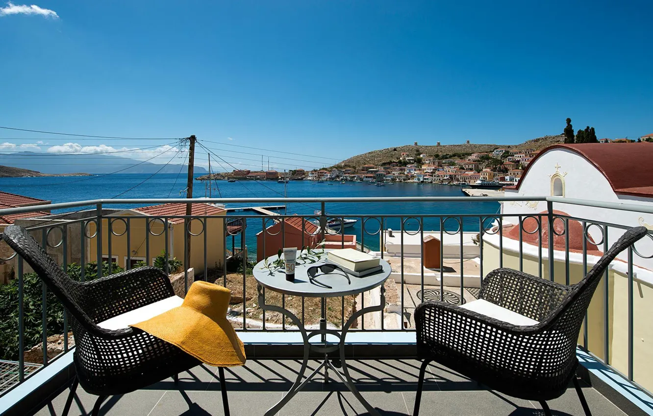 Photo wallpaper Villa, Greece, balcony, sea view, Greece, villa Kalypso, Halki