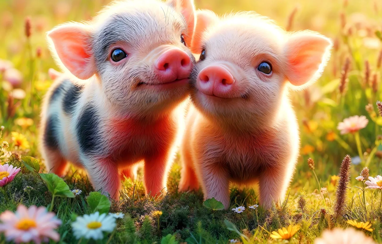 Photo wallpaper animal, meadow, pig, pig