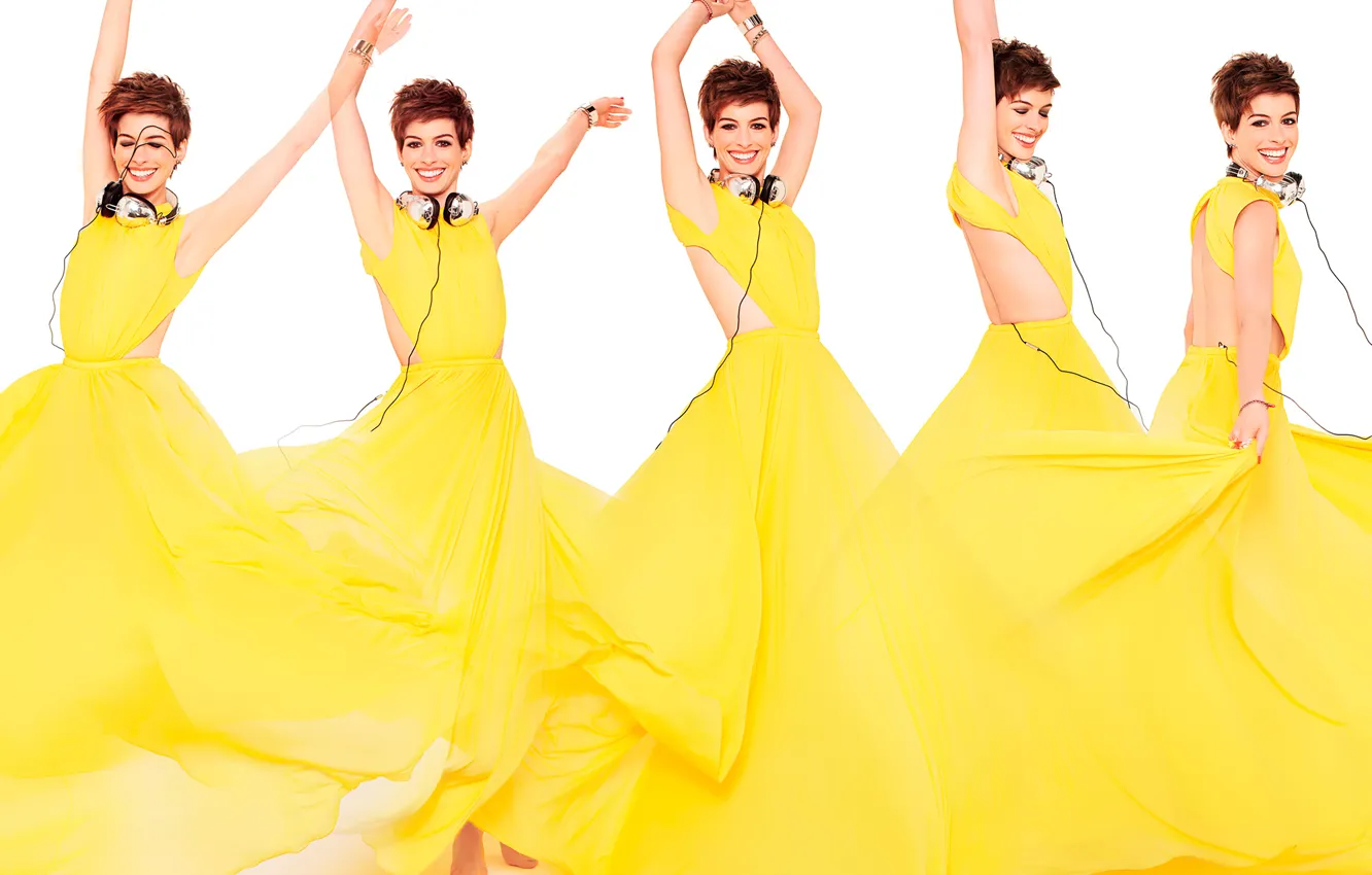 Photo wallpaper movement, dance, headphones, Anne Hathaway, Anne Hathaway, Glamour