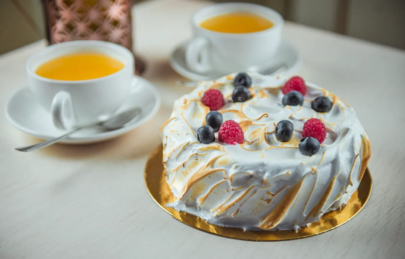 Photo wallpaper berries, tea, cake