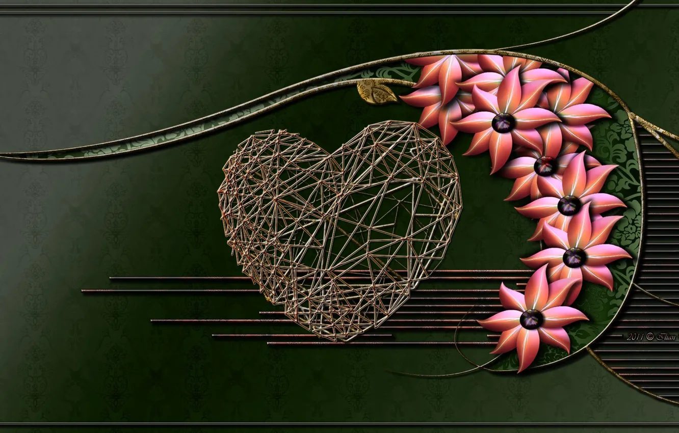 Photo wallpaper heart, Flowers, frame