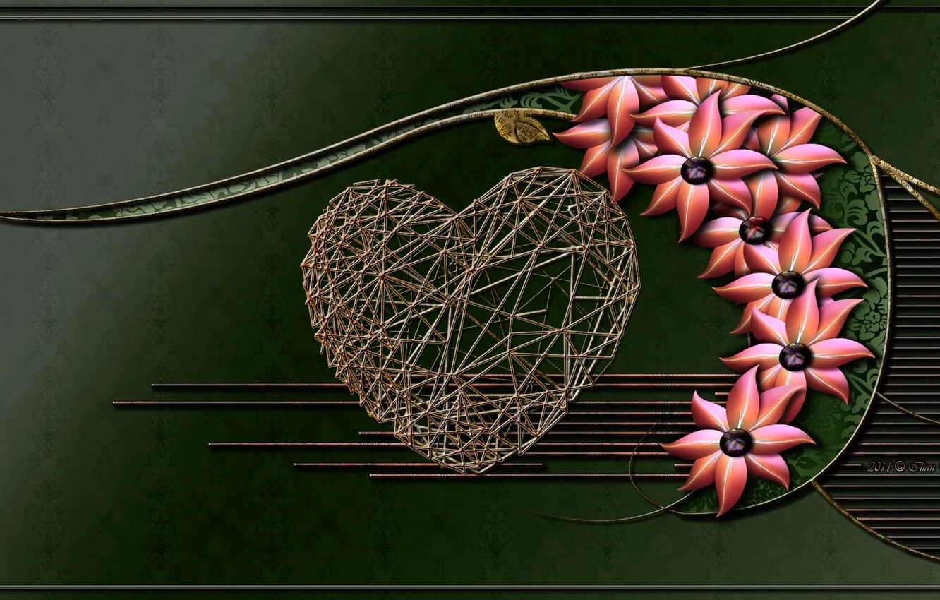 Photo wallpaper flowers, heart, frame
