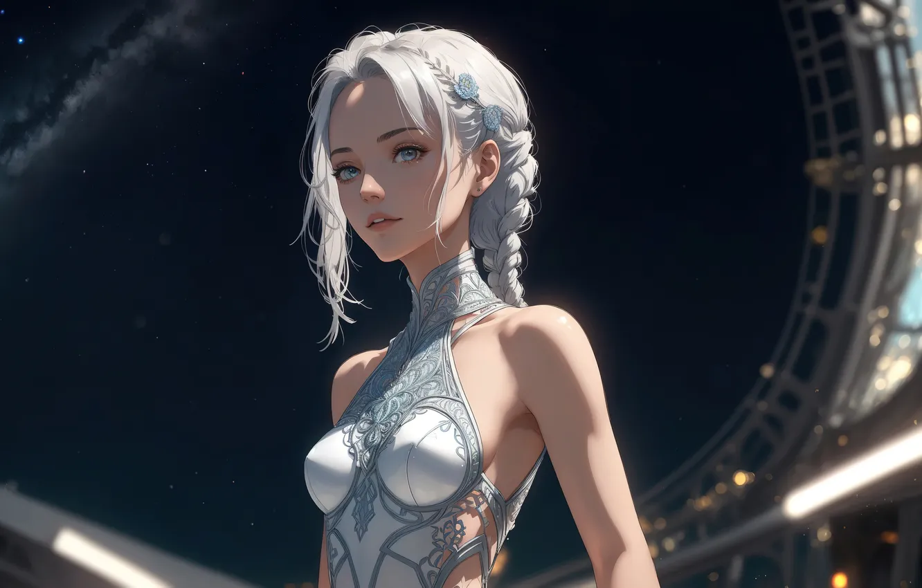 Photo wallpaper look, girl, background, blue eyes, panache, the night sky, digital art, art work Razor127