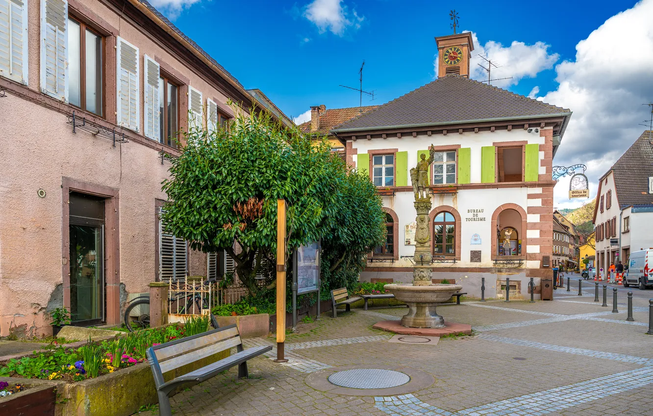 Photo wallpaper bench, France, home, Alsace