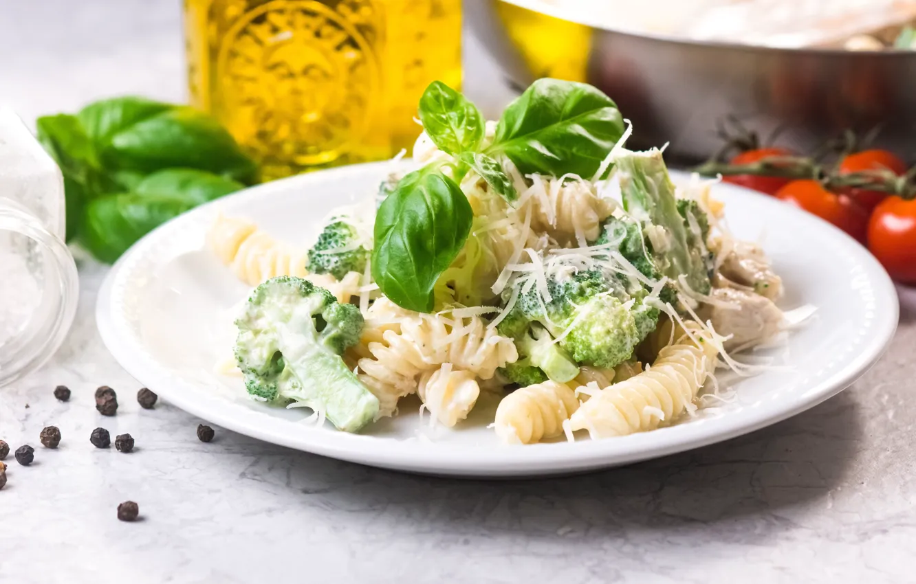 Photo wallpaper food, cheese, cabbage, broccoli, Parmesan, pasta, Basil