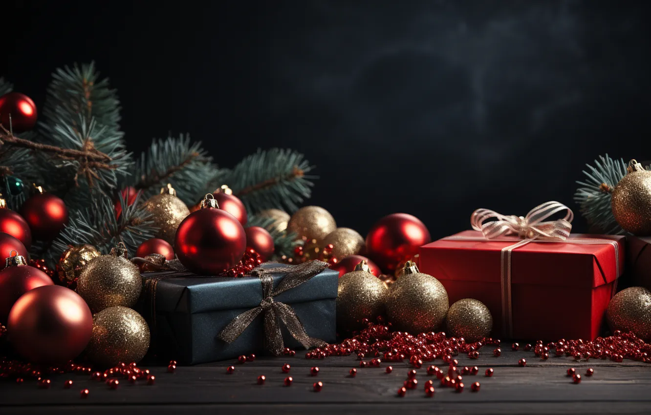 Photo wallpaper gift, balls, tree, new year, Christmas, Christmas, balls, tree
